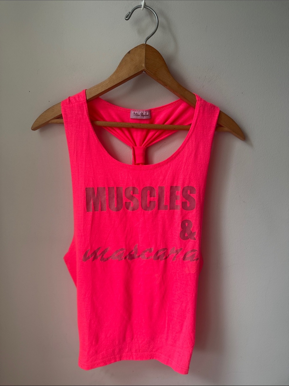 Miss Popular Neon Pink Muscle Tank Graphic “Muscles & Mascara” Open Back